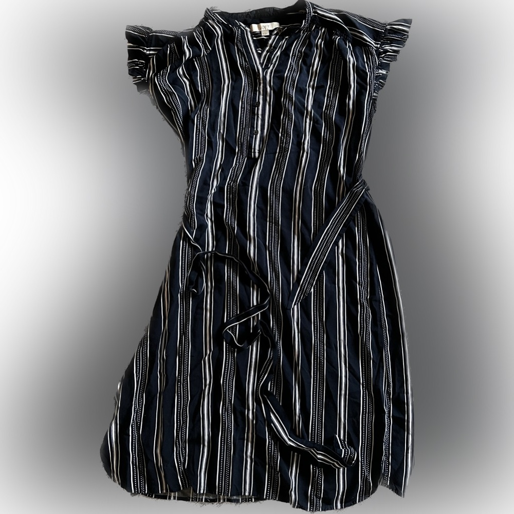 Loft Ruffle Navy Stripe Dress